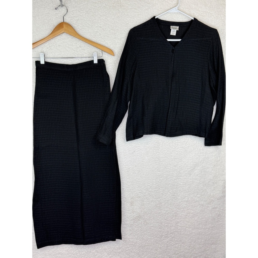 Eileen Fisher Petite Black Linen Blend Textured Skirt Set PS Cardigan Maxi Skirt